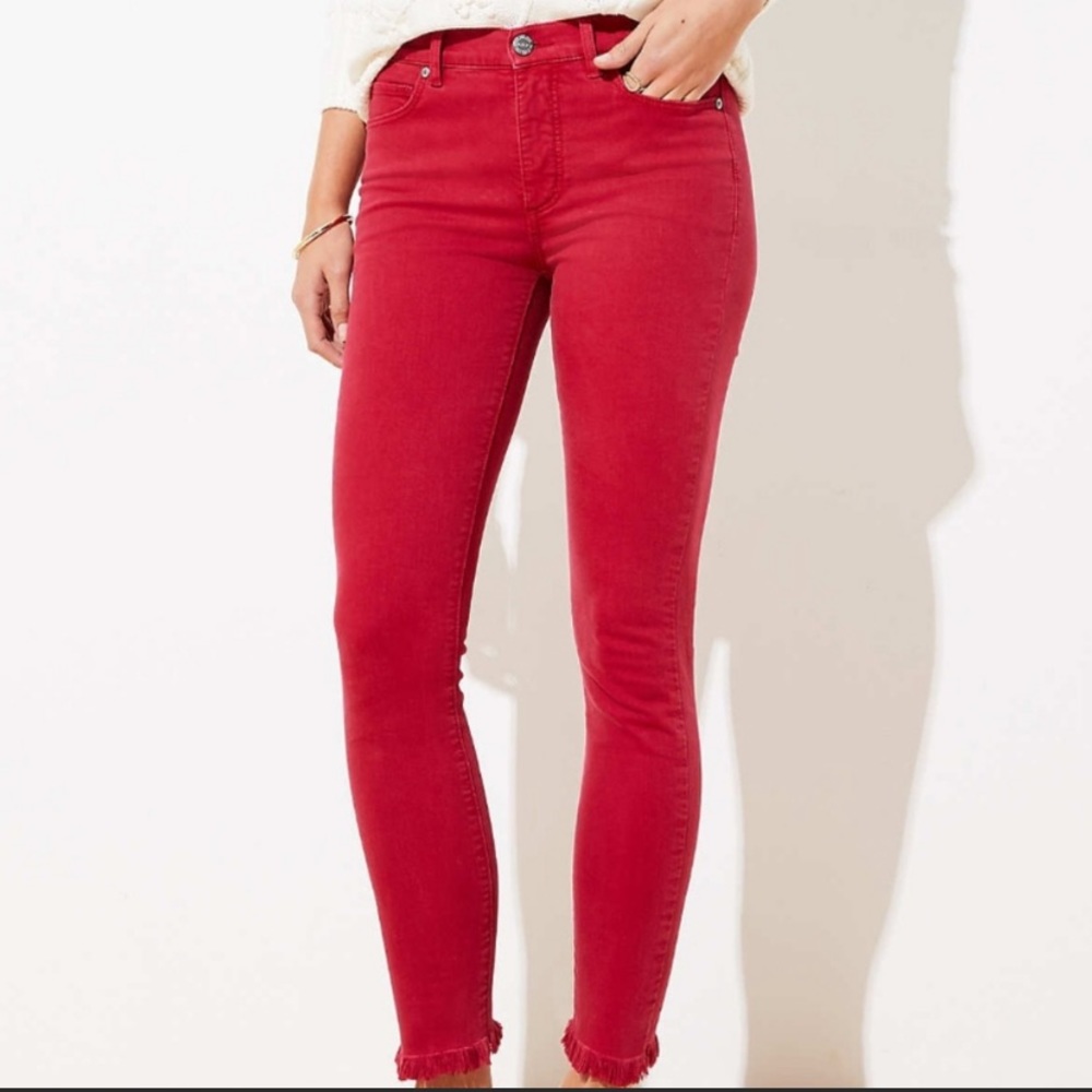 LOFT Frayed Skinny Jeans in Rio Red